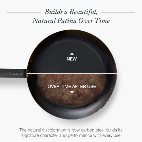 Merten & Storck Pre-Seasoned Carbon Steel 10” Frying Pan Skillet, Use on Induction, Stove and Grill, Durable, Even-Heating, for Searing, Grilling, Oven Use, and Campfire, Indoor/Outdoor