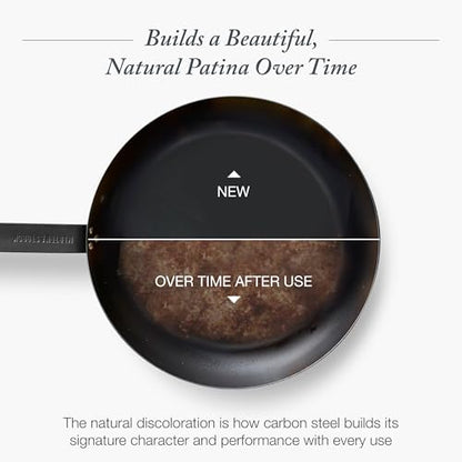 Merten & Storck Pre-Seasoned Carbon Steel 10” Frying Pan Skillet, Use on Induction, Stove and Grill, Durable, Even-Heating, for Searing, Grilling, Oven Use, and Campfire, Indoor/Outdoor