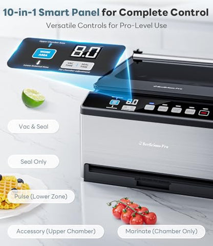 DualCore CVS101 Large Chamber Vacuum Sealer for Wet Foods, Dual Work Areas & Extra-Wide Bag Clamp, Meats & Marinades, 230W Dual-Core Dry Pump x4, 11.8-inch Max Bag Width Packing Machine for Home Use
