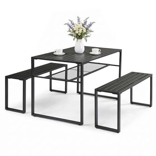 Outvita 49" Metal Patio Dining Set w/Umbrella Hole, Storage Shelf
