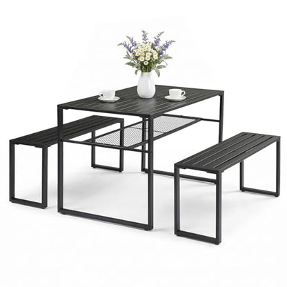 Outvita 49" Metal Patio Dining Set w/Umbrella Hole, Storage Shelf