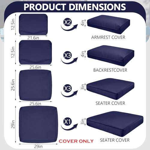 Cethytirko 9 Piece Outdoor Patio Waterproof Cushion Covers, Fits 4-Seat Wicker Rattan Sectional Couch Chair Furniture Cover Replacement Set - Fade-Resistant Patio Cushion Covers with Zipper
