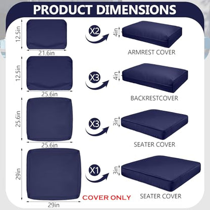 Cethytirko 9 Piece Outdoor Patio Waterproof Cushion Covers, Fits 4-Seat Wicker Rattan Sectional Couch Chair Furniture Cover Replacement Set - Fade-Resistant Patio Cushion Covers with Zipper