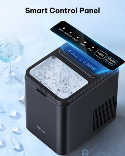 Silonn Ice Maker Countertop, 8 Cubes in 6 Mins, 26.5 lbs/24H, 2 Ice Sizes, Self-Cleaning Bullet Ice Maker, Portable Ice Machine for Kitchen, Office, Party, RV Camping