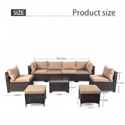 LEVELEVE 9 Pieces Outdoor Patio Furniture Sets,Rattan Conversation Sectional Set,Manual Weaving Wicker Patio Sofa,w/Table&Ottoman
