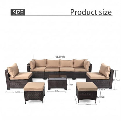 LEVELEVE 9 Pieces Outdoor Patio Furniture Sets,Rattan Conversation Sectional Set,Manual Weaving Wicker Patio Sofa,w/Table&Ottoman
