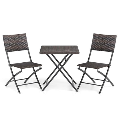 Tangkula 3 Piece Outdoor Folding Bistro Set, Mix Brown