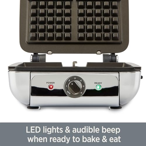 All-Clad Stainless Steel Waffle Maker 4 Section, Thick Belgium Waffle Makers, Upright Storage 1600 Watts, Nonstick, 6 Browning Levels, Dishwasher Safe