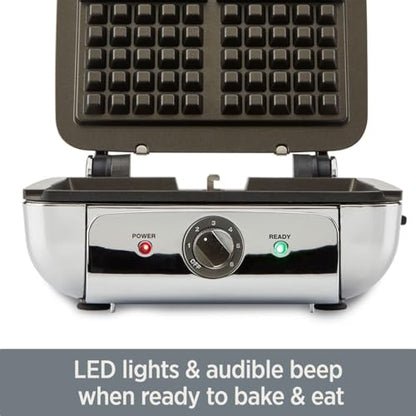 All-Clad Stainless Steel Waffle Maker 4 Section, Thick Belgium Waffle Makers, Upright Storage 1600 Watts, Nonstick, 6 Browning Levels, Dishwasher Safe