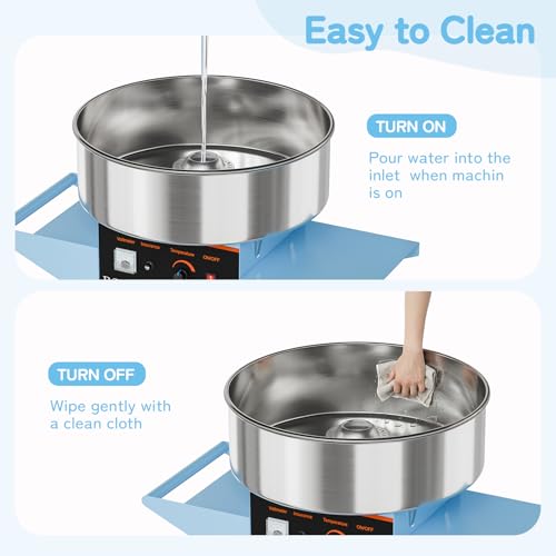 ROVSUN 21 Inch Cotton Candy Machine Cart, Commercial Cotton Candy Maker Machine Candy Floss Machine w/Stainless Steel Bowl, Sugar Scoop and Large Storage Drawer for Home Party Carnival, Blue