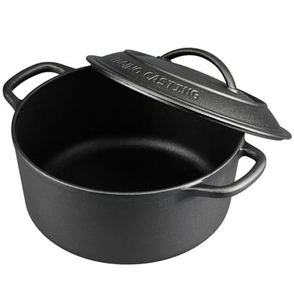 EDGING CASTING Pre-Seasoned Cast Iron Dutch Oven Pot with Lid Dual Handle, Sourdough Bread Baking Pots, Bread Oven, Camping, Grill, Induction, Electric, Round 7 Quart, Black