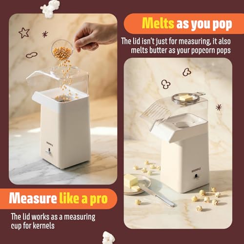 Wumple Hot Air Popcorn Machine - 14-Cup Electric Popcorn Popper, Oil-Free, 1200W - Includes Measuring Cup - Home Popcorn Maker for Movie Nights - Cream