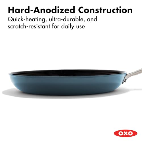 OXO Enhanced 10” Nonstick Frying Pan Skillet, Ceramic PFAS-Free Cookware, Stainless Steel Handle, Eggs & Omelets, Dishwasher & Oven Safe, Storm Blue