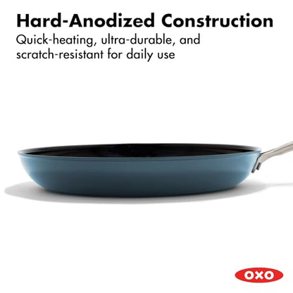 OXO Enhanced 10” Nonstick Frying Pan Skillet, Ceramic PFAS-Free Cookware, Stainless Steel Handle, Eggs & Omelets, Dishwasher & Oven Safe, Storm Blue