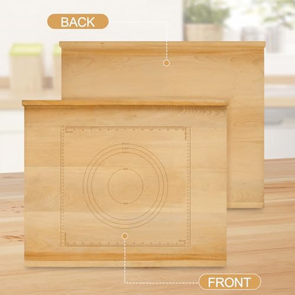 SoeKoa Reversible Wood Pastry Board, 20"X24" Kneading Board, Pastry Board With Edge Blocking, Pasta Board Wood with Engraved Ruler for Counter Top Kitchen
