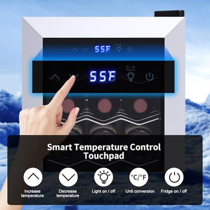 Tecnolove 18 Bottle Wine Cooler, 38-65°F Digital Temperature Control, 1.7 Cu.Ft Compact Wine Fridge, Freestanding Stainless Steel Glass Door with LED Light, Quiet Compressor for Red White Wine