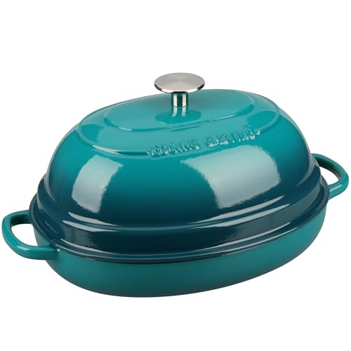 EDGING CASTING Enameled Oval Cast Iron Dutch Oven Pot with Lid, Bread Dutch Oven for Sourdough Bread Baking, Dutch Oven Bread, Bread Oven, 6QT, Darkcyan
