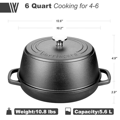 VORRINGARD Cast Iron Dutch Oven Pot with Lid for Bread Baking - include Sourdough Bread Baking Supplies like Banneton Bread Proofing Basket, Bread Oven 6 QT, Pre-seasoned