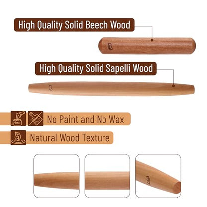 BAMBOO LAND- French Rolling Pin Set, 2 pcs, 16", 8", Natural Wood Rolling Pins for Baking