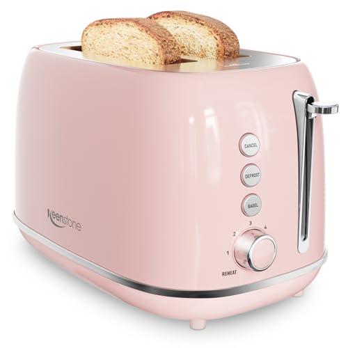 2 Slice Toaster Retro Stainless Steel with Bagel, Cancel, Defrost Function and 6 Bread Shade Settings Bread Toaster, Extra Wide Slot and Removable Crumb Tray (Pink)