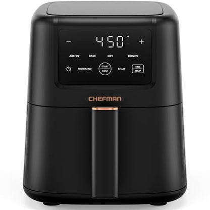 Chefman Air Fryer – 4-in-1 Slim 3.5 QT Airfryer, Air Fry, Bake, Dehydrate, Frozen, 450°F Max Temp for Extra Crispy Results in Minutes, Nonstick Ceramic Coating, Dishwasher-Safe Accessories - Black