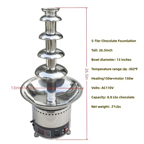 TIANGUOHE 5 Tier Chocolate Fondue Fountain Machine, 110V Electric Commercial Chocolate Fountain Machine for Parties Weddings and Parties, 8.8 Lbs of Chocolate