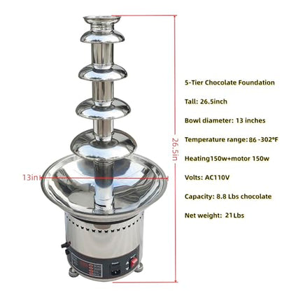TIANGUOHE 5 Tier Chocolate Fondue Fountain Machine, 110V Electric Commercial Chocolate Fountain Machine for Parties Weddings and Parties, 8.8 Lbs of Chocolate