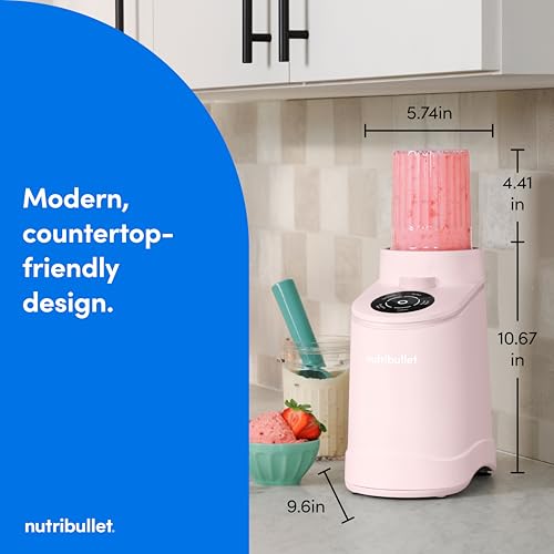 nutribullet Chill Ice Cream Maker, for Gelato, Sorbet, Frozen Yogurt, Smoothie Bowls, Compact Size, (2) Dishwasher Safe 16 oz. Pint Cups with Lids, Cotton Candy Pink, NBD50100CCP