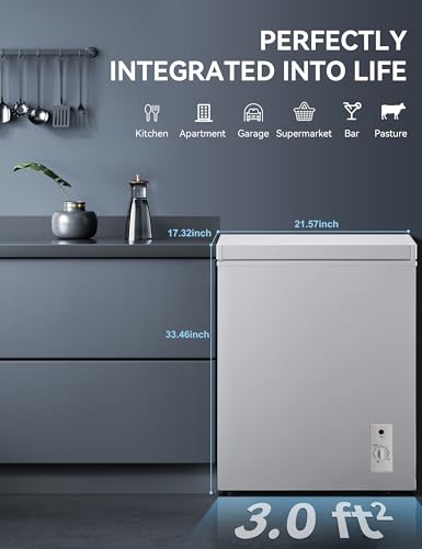 7.0 Cu Ft Chest Freezer - Energy Efficient & Quiet Mini Freezer with Adjustable Thermostat - Compact Deep Freezer for Home, Apartment, and Garage - Removable Basket & Defrost Drain