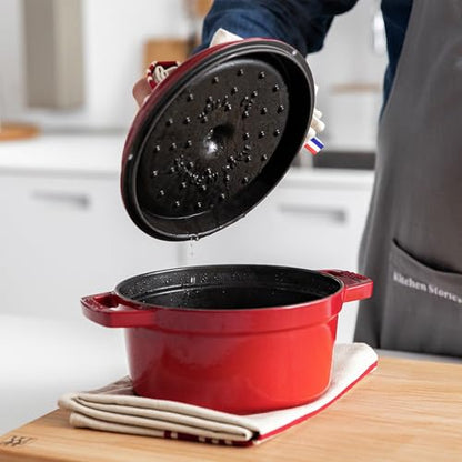 Staub Cast Iron Round Cocotte, Dutch Oven, 4-quart, serves 3-4, Made in France, Cherry