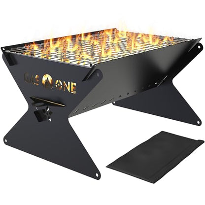 GasOne 15” Portable Charcoal Grill – Foldable BBQ Grill – Camping Grills for Backyard, Bonfire, Patio – Heavy-Duty Portable Fire Pit – Camp Cooking Gear