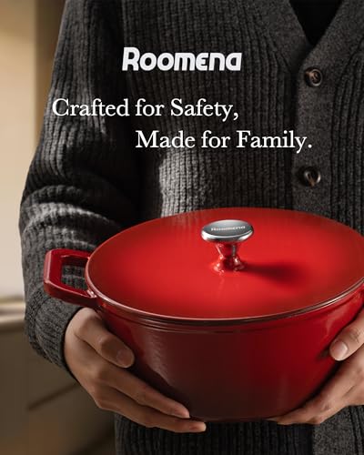 Dutch Oven Pot with Lid, 6QT Cast Iron Dutch Oven, Heavy Duty & Dual Handle, Dutch Oven for Bread Baking, Specialty Bread & Loaf Forms, Braising & Roasting, Sourdough Bread Baking, Oven Safe up to 500℉, Cast Iron Pot Compatible with All Cooktops, Cerise