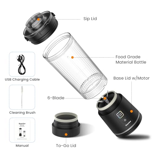 Personal Size Portable Blender for Shakes & Smoothies, 17oz Mini Small Smoothie Blender with On Go Lid & Sip Lid, 26000RPM Rechargeable Cordless Electric Blender for Travel Gym Office (Black)