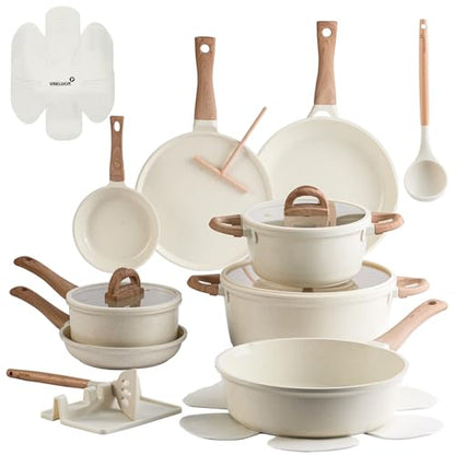 USELUCK Pots and Pans Set Non Stick Ceramic Cookware Set 22-Piece Nonstick Kitchen Cooking Sets Stockpot Saucepan Frying Pans