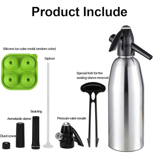 Soda Siphon,1L Carbonated Soda Maker Sparkling Water Machine, Portable Soda Maker for Home & Outdoor, Aluminium Soda Water Machine for Cocktails DIY Drinks,Use 8 gram CO2 Cartridges (Not Included)