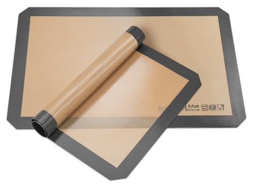 Silicone Baking Mat - Sopito Platinum Silicone - Non-Stick, Food Safe, Reusable Baking Sheet Liner, 5Pcs Set for Half Sheet Size Tray & Quarter Size Tray and 9'' Pizza pan, Grey