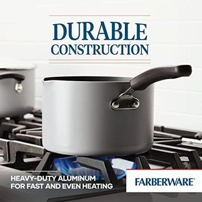Farberware Cookstart DiamondMax Nonstick Straining Saucepan, Dishwasher Safe, 3 Quart, Silver