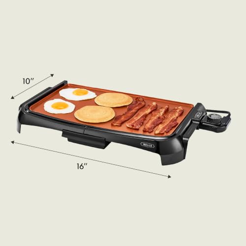 bella Griddle Ceramic Copper TI, Healthy-Eco Non-stick Coating, Hassle-Free Clean Up, Large Submersible Cooking Surface, 10" x 16", Copper/Black