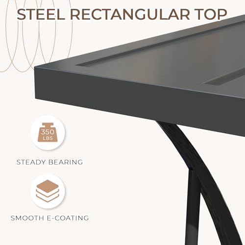BUPPLEE 7-Piece Outdoor Dining Set - 6 Padded Aluminium Folding Chairs & Adjustable Steel Table, Low-Maintenance Garden Furniture for Backyard, Balcony, Poolside, Includes 1.57"-1.97" Umbrella Hole