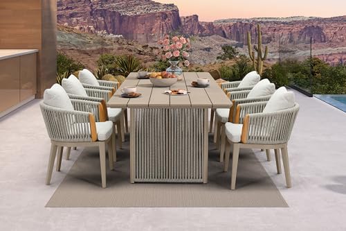 PURPLE LEAF 7 Pieces Outdoor Dining Set, Aluminum Outdoor Patio Table and Chairs Set with Olefin Cushions, All-Weather Patio Dining Set for Garden or Deck, Beige