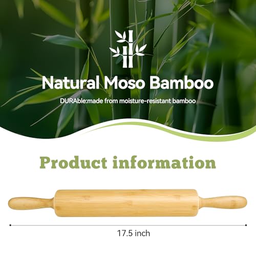 17.5 inch Wooden Rolling Pin for Baking - Long Dough Roller for All Baking Needs