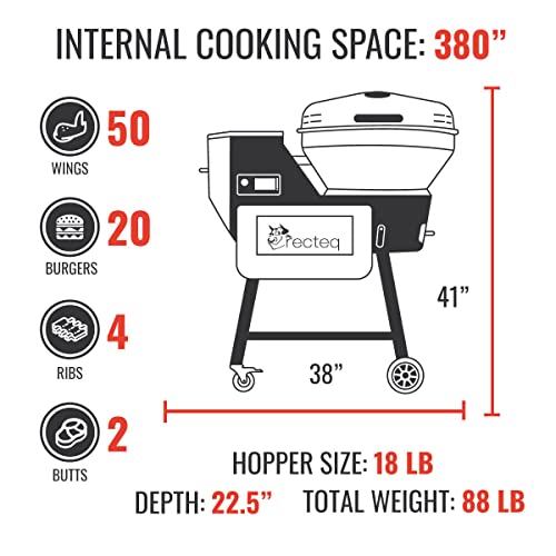 recteq Pellet Grill RT-B380X Bullseye Deluxe, WiFi Enabled Electric Pellet Smoker Grill, BBQ Outdoor, Smoke, Sear, and More