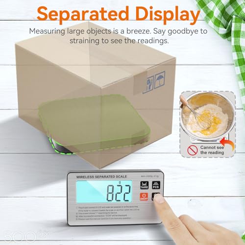 SHGMEET Food Scale- Wireless Separated, 33 lb Digital Kitchen Split Scales Weight Grams and Ounces for Baking Cooking and Meal Prep, LCD Display, 7 Units with Tare Function (Batteries Included)