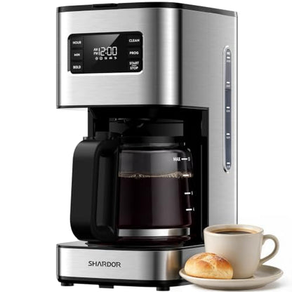 SHARDOR 10-Cup Programmable Coffee Maker, Regular & Bold, LED Display
