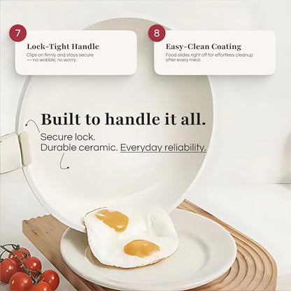 GOURMETIFIC® Pots and Pans Cookware Set [11 PIECES] - Non Toxic Ceramic Coated Cooking Ware - Induction, Gas & Oven Kitchenware - Non Stick Pot & Pan with Removable Handles & Stackable (Cream)