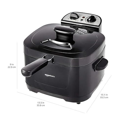 Amazon Basics 2.1-Qt (2.0L) Electric Deep Fryer with 8-Cup Oil Capacity, Adjustable Temperature Control, Timer, Easy Draining Removable Basket, Viewing Window, 1500W, Black