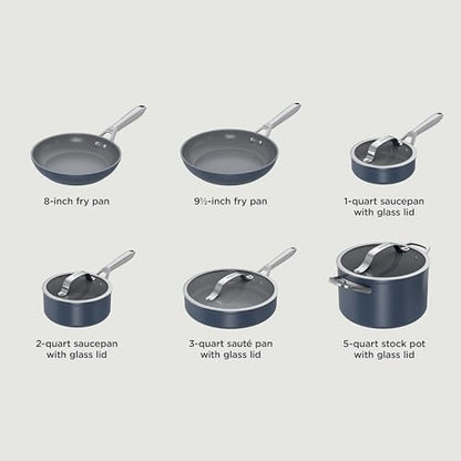 Ninja Ceramic Pro 10Piece Cookware Set, NonStick Pots & Pans Set with Glass Lids, Nontoxic, PTFE Free, Ceramic Coated, Stove to Oven Safe, All Stovetop & Induction Compatible, Midnight Blue, CW39010MM