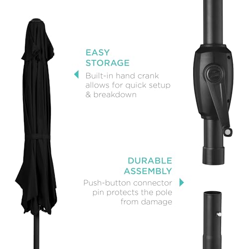 Best Choice Products 7.5ft Heavy-Duty Round Outdoor Market Table Patio Umbrella w/Steel Pole, Push Button Tilt, Easy Crank Lift - Black