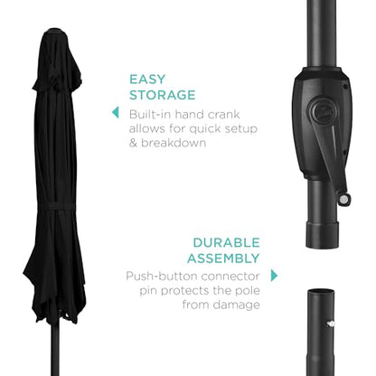 Best Choice Products 7.5ft Heavy-Duty Round Outdoor Market Table Patio Umbrella w/Steel Pole, Push Button Tilt, Easy Crank Lift - Black