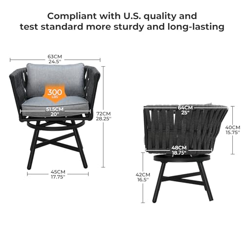 Grand patio 9-Piece Outdoor Dining Set for 8, Patio Dining Furniture Set for 8 Swivel Rope Wicker Chairs & 1 Expandable Rectangular Dining Table, Dark Grey